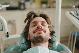 : a dental patient smiling while undergoing dental treatment